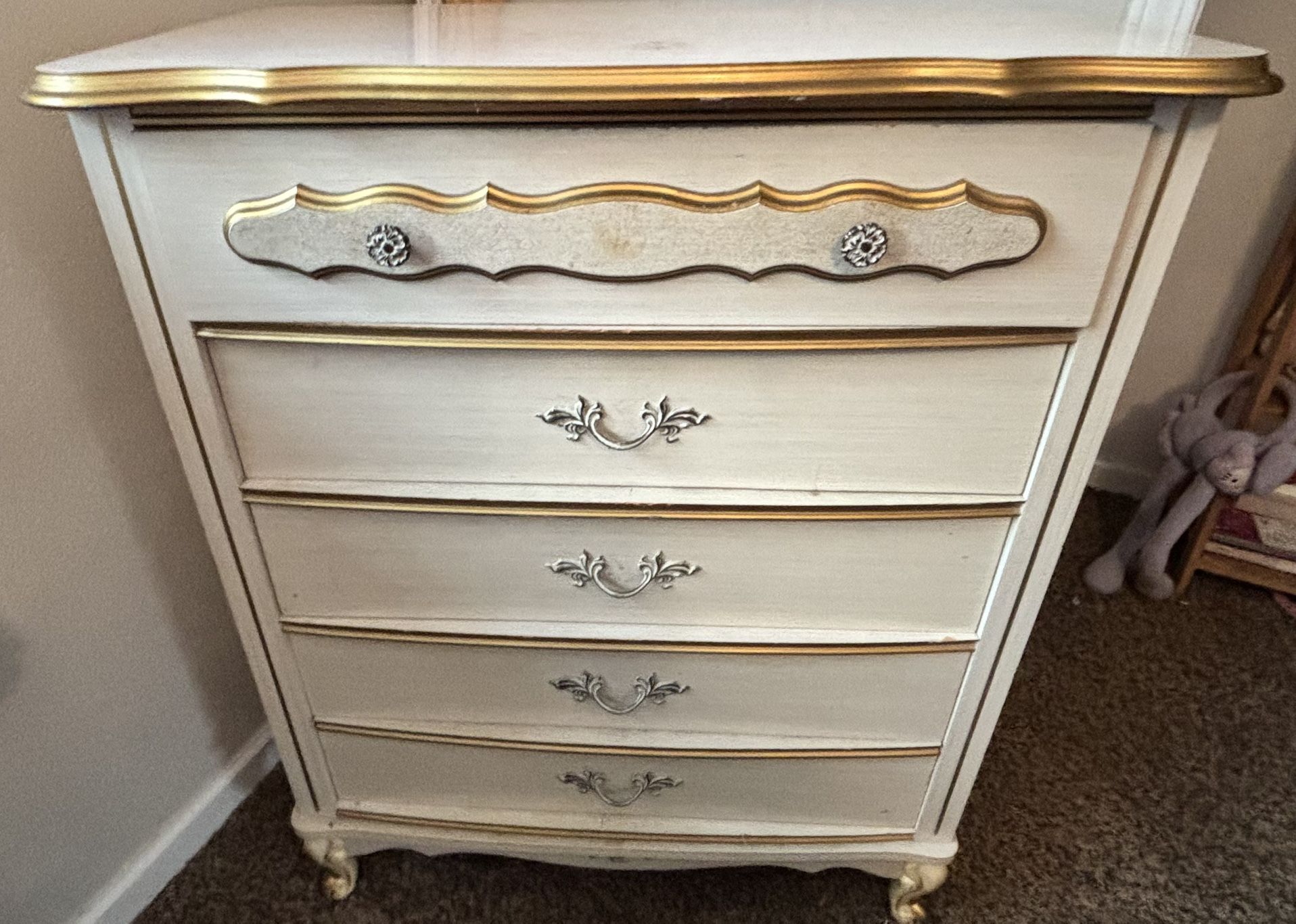  French Provincial Dresser And Desk With Shelves 