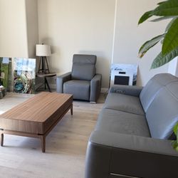 Gray Leather Power Reclining Loveseat And Chair Set