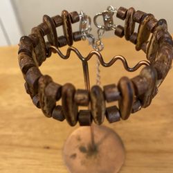 Tribal Wood Beaded Bracelet With Extension Cord