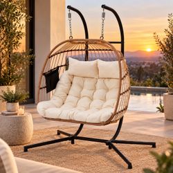 Outdoor Swing Double Egg Chair with Stand-Including Egg Chair Pillow
