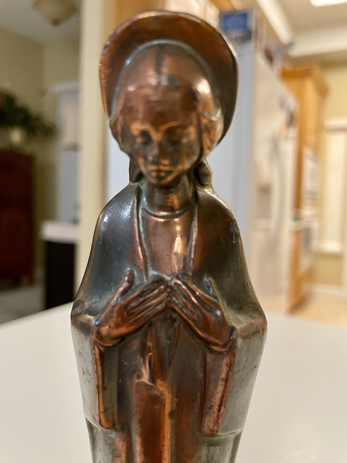 Vintage Bronze Metal Catholic St. Mary Madonna Statue  Figurine  8" Made In Germany