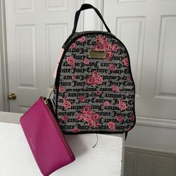 Juicy Couture Pink Bloom Black Backpack + Matching Pull-Out Pouch