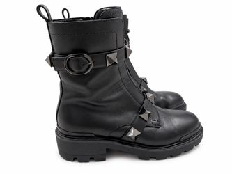 Valentino Black Leather Studded Combat Boots