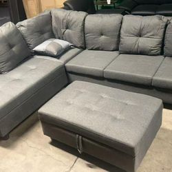 BRAND NEW SECTIONAL COUCH WITH STORAGE OTTOMAN