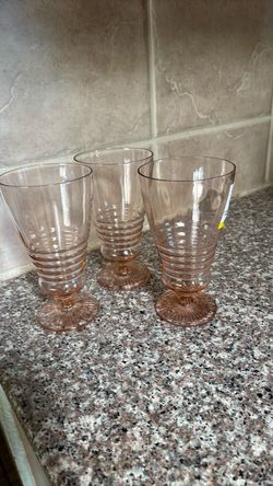 Pink Depression Glass Footed Tumblers Set of 3