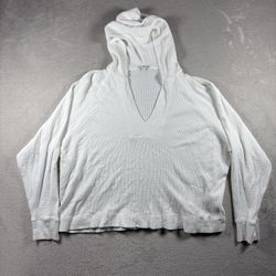James Perse Woman's Size 3 White Thermal Knit Split Front Hoodie Shirt #338
