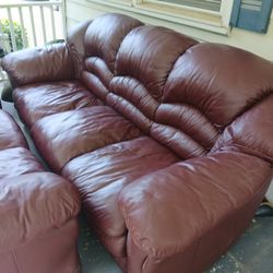 Wine Color Leather Sofa And Love Seat 