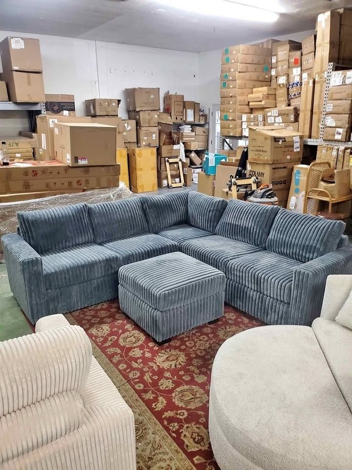 Sectional sofa with ottoman Dark gray Jumbo corduroy couch
