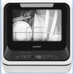 Portable Mini Dishwasher Countertop with 5L Built-in Water Tank for Apartments& RVs, No Hookup Needed, 6 Programs, 360° Dual Spray, 162℉ High-Temp& Ai