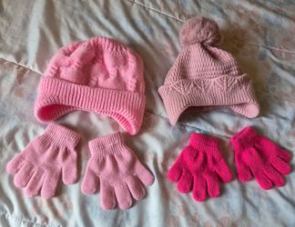 Baby Girl Winter Knit Hats and Gloves 4-piece Set