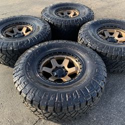 Like New 17” Ford F-150 Raptor Expedition Fuel Block Wheels and 35” Nitto Ridge Grappler Tires