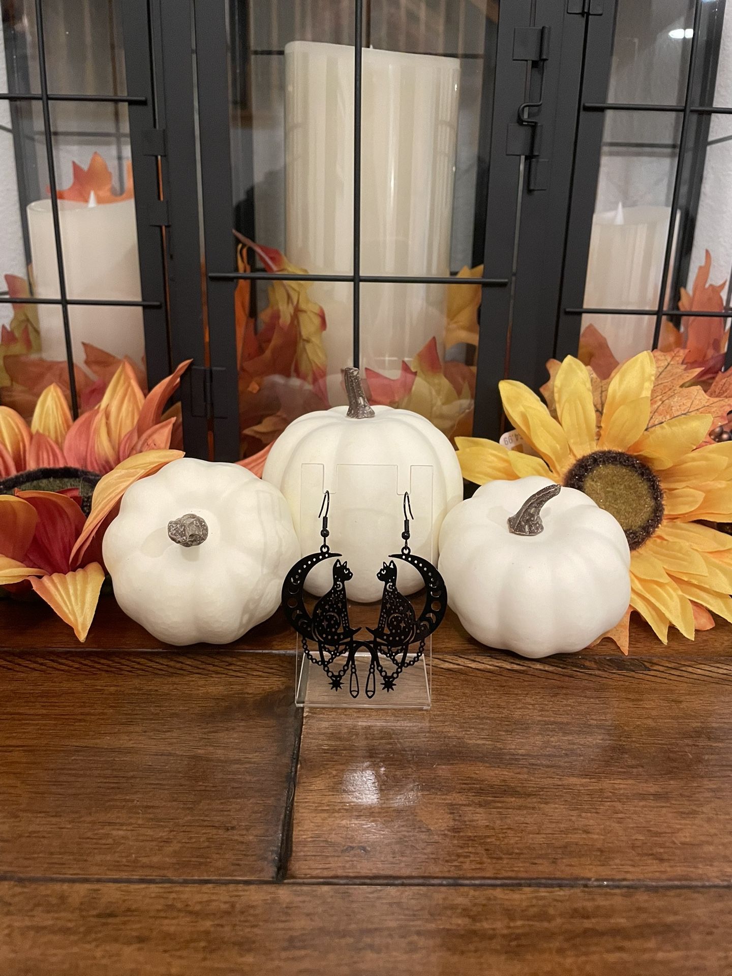 Halloween Earrings - Black Cat Moon Witch