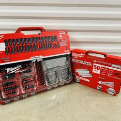 Milwaukee 1/4” 50pc tool set and 3/8” packout impact sockets set