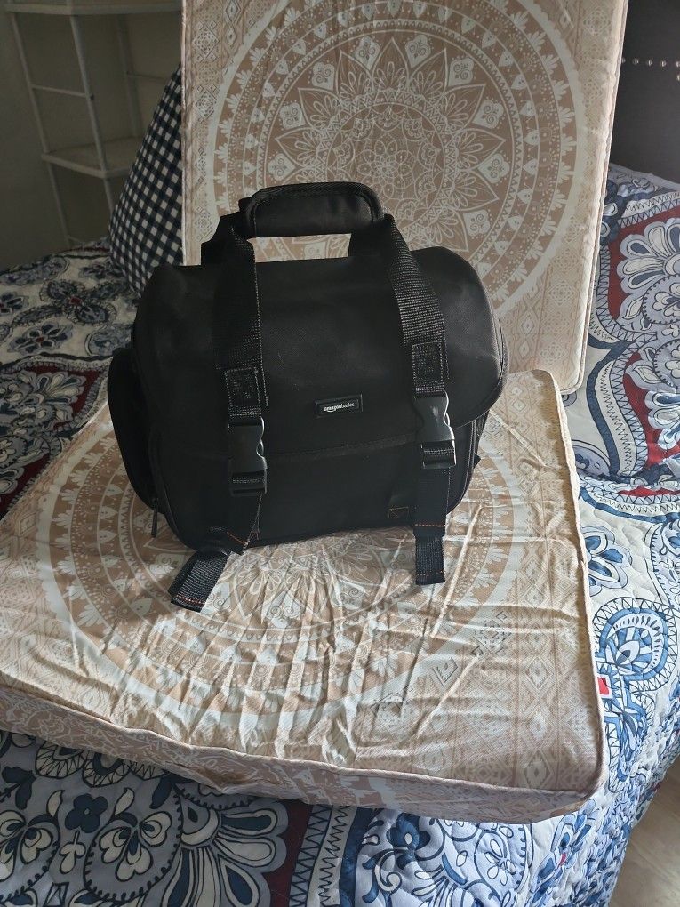 Amazon Basics Large DSLR Gadget Bag, Black with Orange Interior, Solid Camera Photography Case