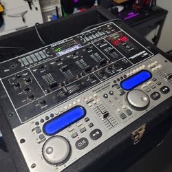 DJ Mixer With CD Players In Full Set Up Case