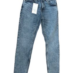 Cropped Slim Fit Jeans - Washed Blue Denim