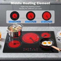 Electric Cooktop 30 inch,9000W 5-Burner Built-in Electric Stove Top with Ceramic Glass & 9 Power Levels,240V Hardwired,Child Lock & Overheat Protectio