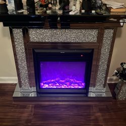 Mirrored LED electric Fireplace Tv Stand