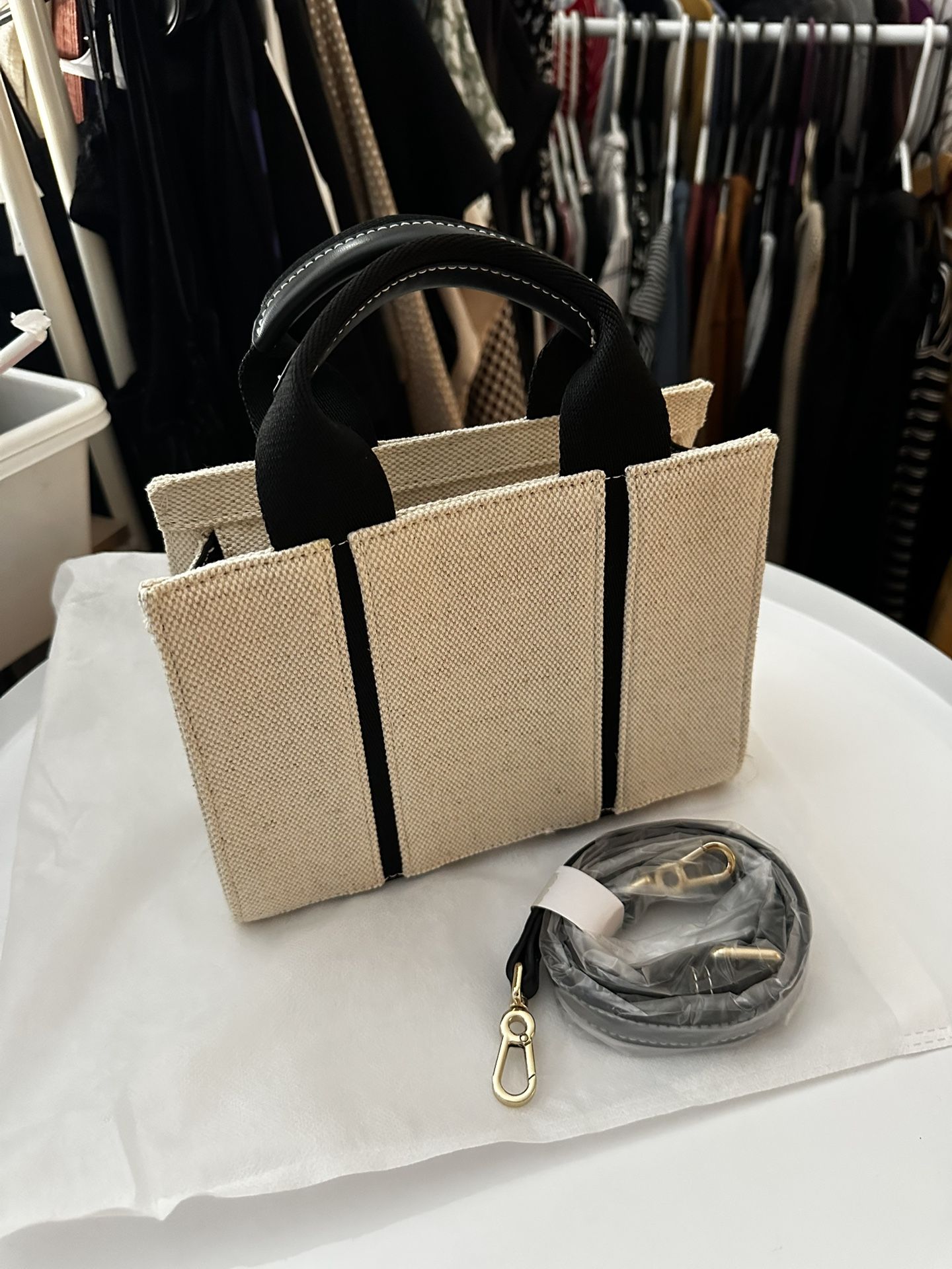 Off White Mini Tote Bag W/strap