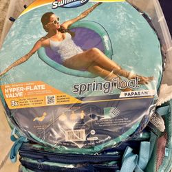 SwimWays Spring Float Papasan Inflatable Pool Lounger with Hyper-Flate Valve - Aqua