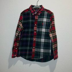 Ralph Lauren, Size 6, Boys Navy Blue Multicolor Plaid button-down, Long Sleeve Shirt