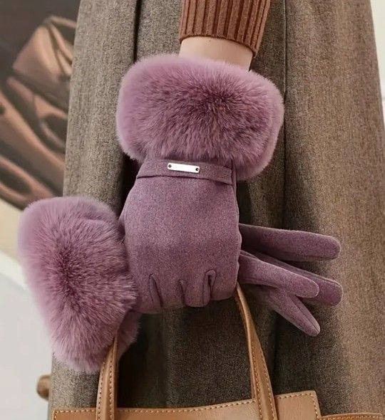 Women's Winter Gloves, Rabbit Faux Fur with Touch screen New