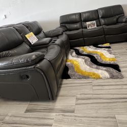 Going out of business sale. Madrid, gray leather reclining sofa and loveseat set now $1099. Easy finance option. Same day delivery.