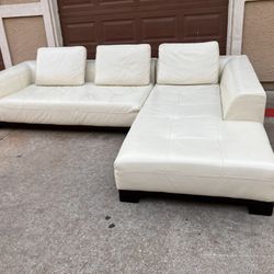 Cream Leather Sectional Couch