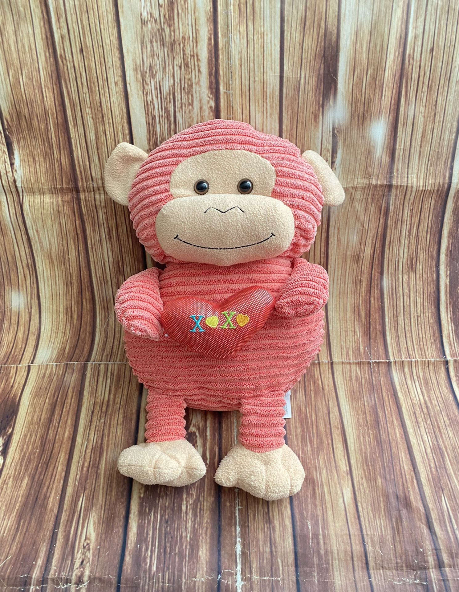 Animal Adventure Coral Monkey Plush Holding a Heart  XOXO Stuffed Animal 2015