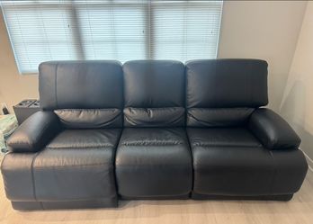 Black Leather 3-Seat Recliner Sofa