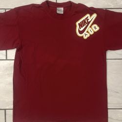 Vintage Nike Shirt Maroon Yellow Puff Print Mens Sz Large Logo 90s Silver Tag