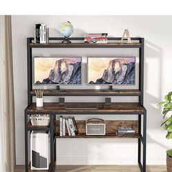 Modern Computer Desk with Hutch and Shelves
