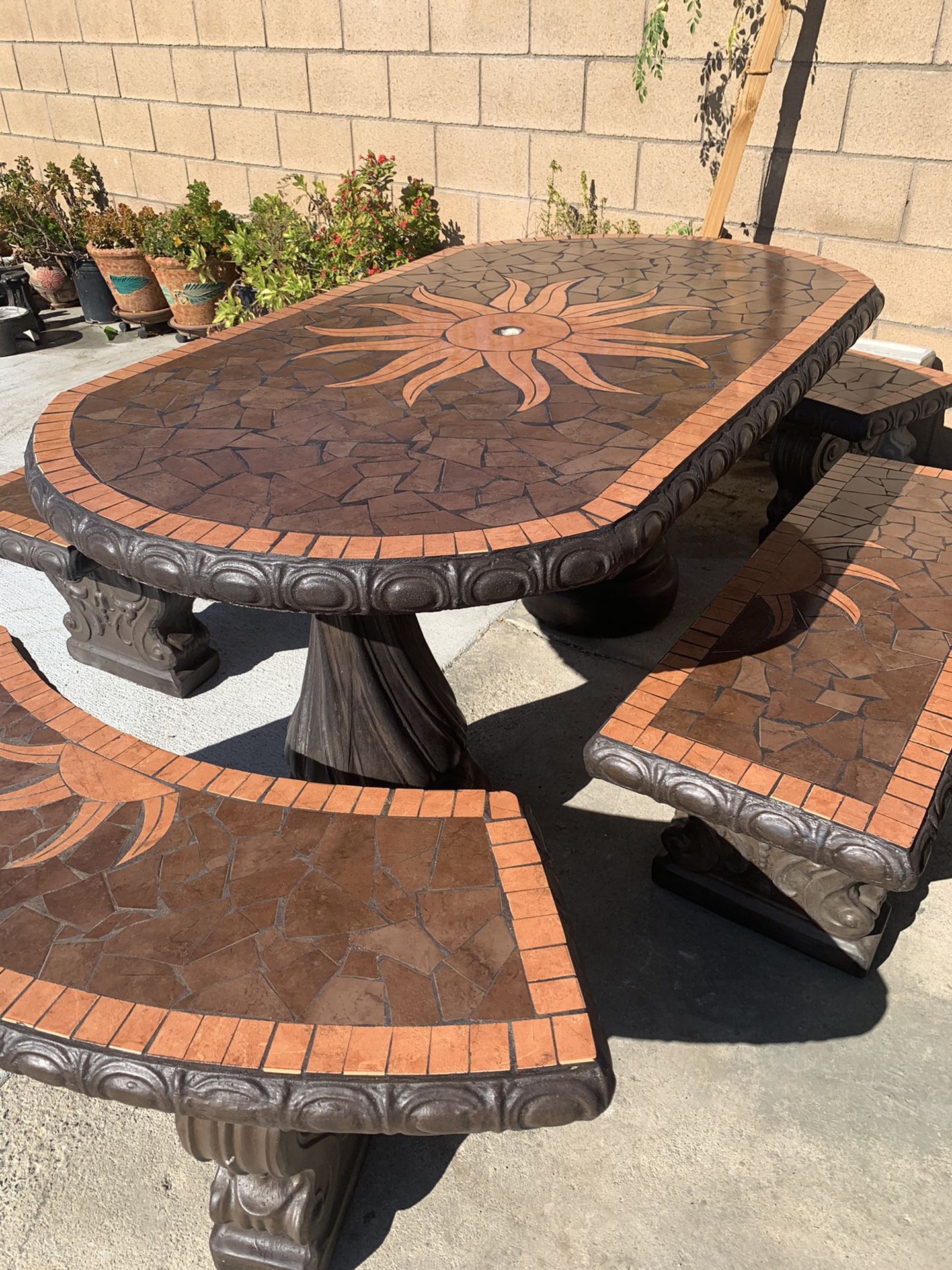 Oval cement patio table set
