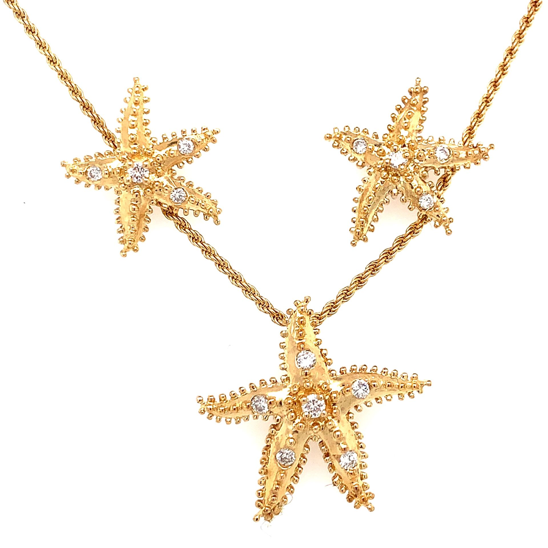 14k Diamond Starfish Necklace and Earrings Set
