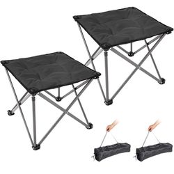 Open Box FUNDANGO Folding Camping Stool, 2 Pack 18.1 Inch Oversized Foot Stools 330 Lbs Heavy Duty Portable Padded Seat Anti-Slip Foots & Carry Bag fo