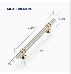 Brushed Nickel & Gold Cabinet Pulls, 5” CC, 7.38”, 25 Pack