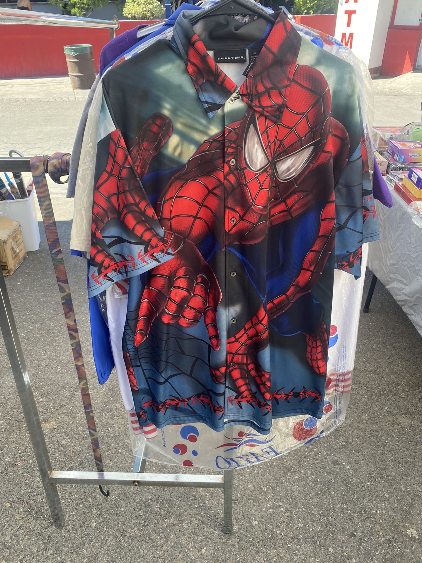 Vintage Marvel Y2K Spiderman 2002 Movie Promo All Over Print Button Up Shirt Size Large