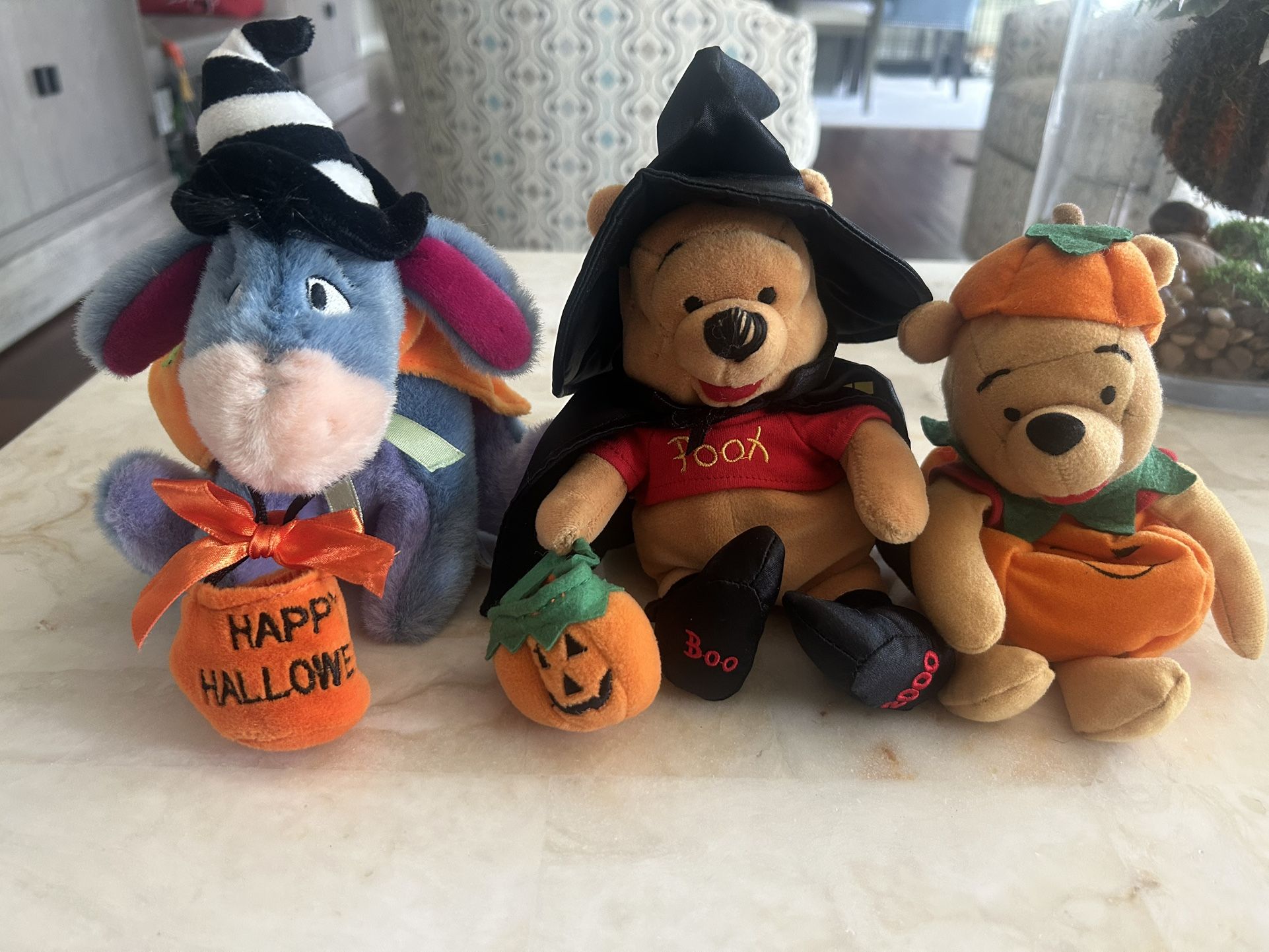 Winnie The Pooh, Eeyore Halloween Fall Disney Pumpkin, Witch Plush Bundle