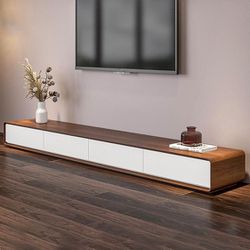 Modern TV Console,78”Solid Wood TV Stand with Storage,4-Drawers Full Assembled Walnut Entertainment
