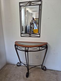 Iron/wood/glass table with mirror