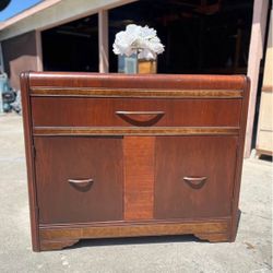 Vintage Art Deco Waterfall Storage Cabinet Solid Wood