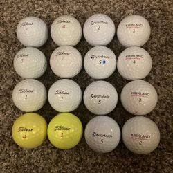 16 Used Golf Balls Titleist, Taylor Made, Kirkland
