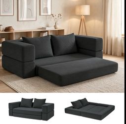 79''Convertible Sofa Bed, Boneless Couch with 2 large Pillows, 3 in 1 Foldable Sofa Bed