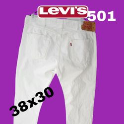 White Levi's 501 Straight Jeans Button Fly 38x30