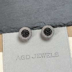 Judith Ripka Sterling Silver 925 Black Spinal Omega Stud Earrings