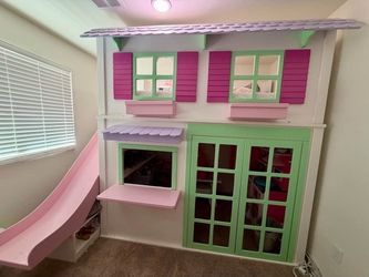 Kids Dollhouse Loft Bed with Slide