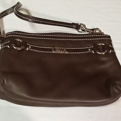 Coach Wrist Bag Brown Leather