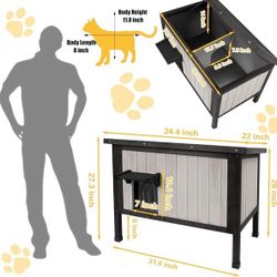 Outdoor Cat House Insulated, Large Wooden Cat House for Outdoor & Indoor Cats, Feral Cat Shelter House Winter Outside Cat House Kitty Candos Weatherpr
