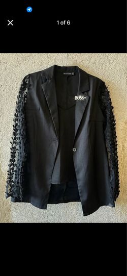 PrettyLittleThing Lace Sleeve Blazer & Rhinestone BOSS Barrette (Size 6) - LA PICKUP