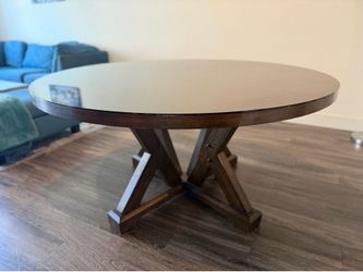 Dining table (real wood, with customized cut glass on top)￼
